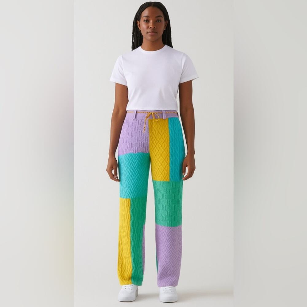 Hip-ware DOODLE NEST-2 Colorful Patchwork Wide Leg Pants size XL NWT - Picture 2 of 7